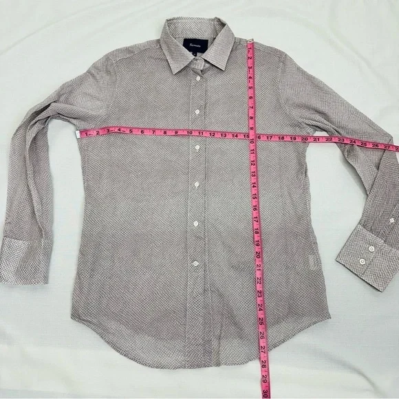 Faconnable Women's size 10 Gray Pink Dot Sheer Button Down Long Sleeve S… - Picture 8 of 11